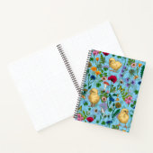 Kippen en wilde bloemen op baby blueHand-getrokken Notitieboek (Binnen)