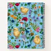 Kippen en wilde bloemen op baby blueHand-getrokken Notitieboek (Achterkant)