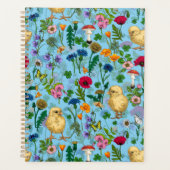 Kippen en wilde bloemen op baby blueHand-getrokken Planner (Voorkant)