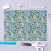 Kippen en wilde bloemen op baby blueHand-getrokken Tissuepapier (Craft)