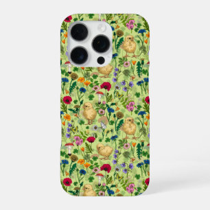 Kippen en wilde bloemen op honing dauwgroen iPhone 16 pro hoesje