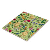 Kippen en wilde bloemen op honing dauwgroen tegeltje (Zijkant)