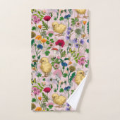 Kippen en wilde bloemen op katoenen snoep roze bad handdoek (Handdoek)