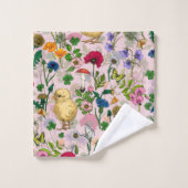 Kippen en wilde bloemen op katoenen snoep roze bad handdoek (Wasdoekje)