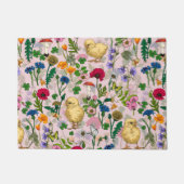 Kippen en wilde bloemen op katoenen snoep roze deurmat (Voorkant)