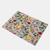 Kippen en wilde bloemen op katoenen snoep roze deurmat (Schuin)