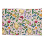 Kippen en wilde bloemen op katoenen snoep roze kussensloop (Achterkant-Links)