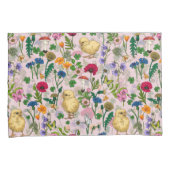 Kippen en wilde bloemen op katoenen snoep roze kussensloop (Voorkant-Rechts)