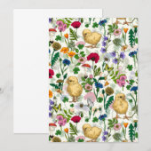 Kippen en wilde bloemen op wit (Voorkant / Achterkant)