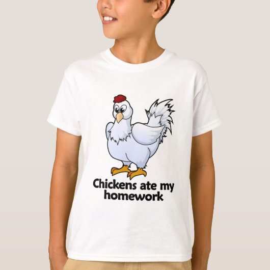 Kippen eten mijn huiswerk t-shirt (Voorkant)