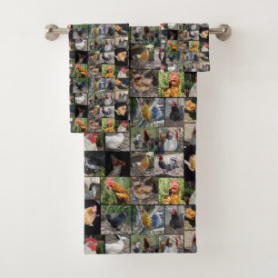 Kippen fotocollage bad handdoek