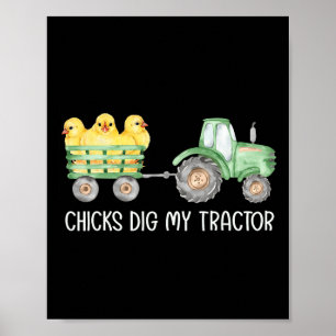 Kippen graven mijn tractor kip paasdag boer ei poster