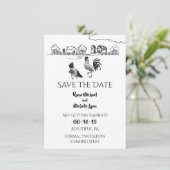 Kippen Haan, Hen | Zwart, wit Boerderij bruiloft Save The Date (Staand voorkant)