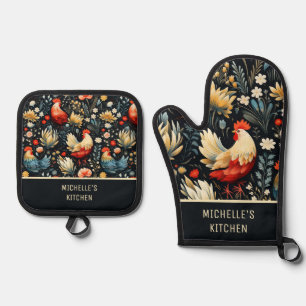 Kippen Hanen Platteland Boerderij Naam Ovenwant & Pannenlap Set