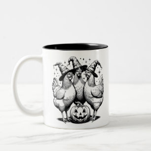 Kippen Heksen Grappig Halloween Oude Heks Tweekleurige Koffiemok