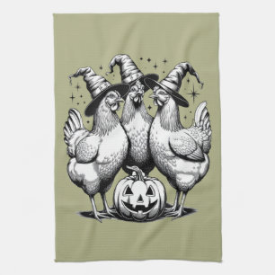 Kippen Heksen Grappig Halloween Vintage Heks Theedoek