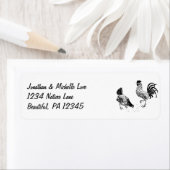 Kippen Hen en Rooster | Zwart-wit adres Etiket (Insitu)