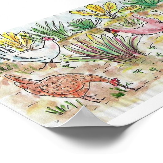 Kippen in de baard poster (Hoek)