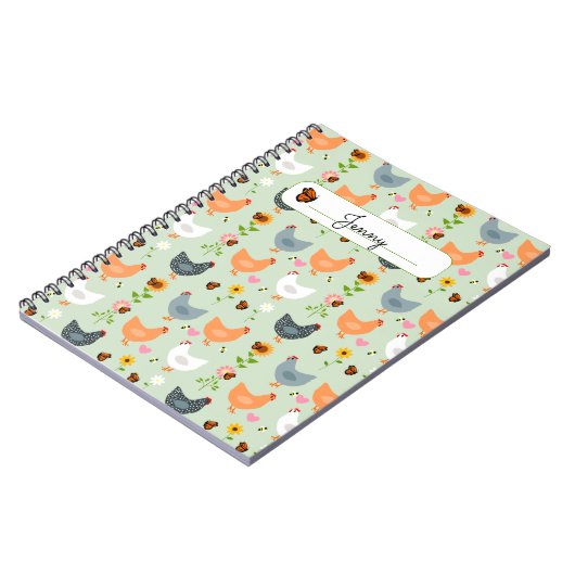 Kippen in de Bloemen Gepersonaliseerd Notitieboek (Linkerzijde)