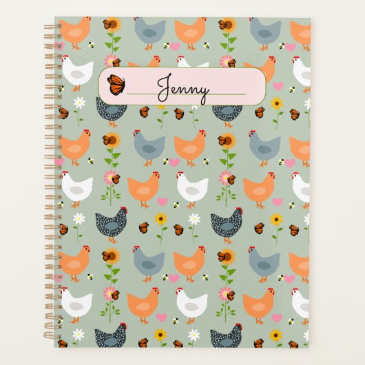 Kippen in de Bloemen Gepersonaliseerde Planner (Voorkant)