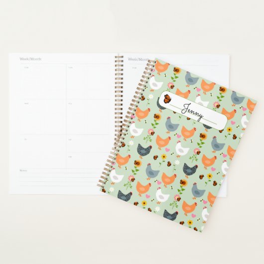 Kippen in de Bloemen Gepersonaliseerde Planner (Display)