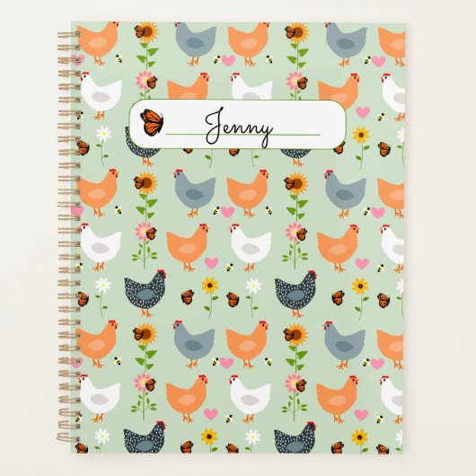 Kippen in de Bloemen Gepersonaliseerde Planner (Voorkant)