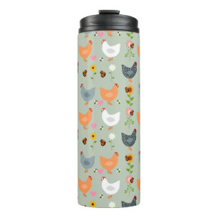 Kippen in de Bloemen Thermal Tumbler Thermosbeker