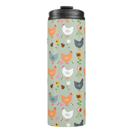 Kippen in de Bloemen Thermal Tumbler Thermosbeker (Voorkant)
