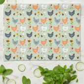Kippen in de Flowers Kitchen Towel Theedoek (Gevouwen)