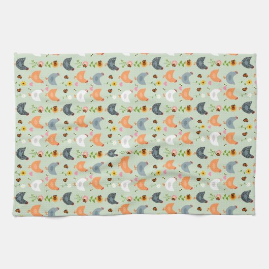 Kippen in de Flowers Kitchen Towel Theedoek (Horizontaal)