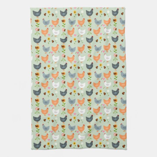 Kippen in de Flowers Kitchen Towel Theedoek (Verticaal)