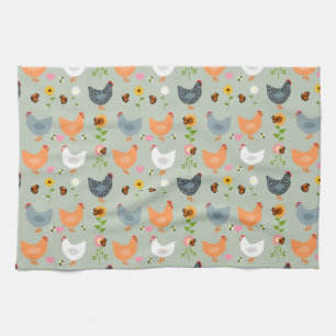 Kippen in de Flowers Kitchen Towel Theedoek