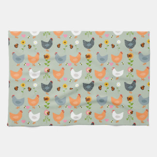 Kippen in de Flowers Kitchen Towel Theedoek