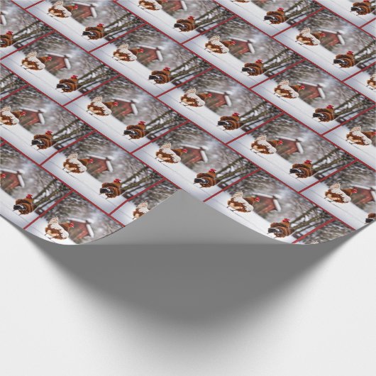 Kippen in de sneeuw cadeaupapier (Hoek)