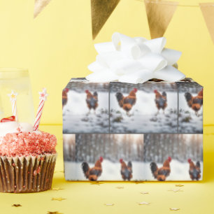Kippen in de sneeuw cadeaupapier