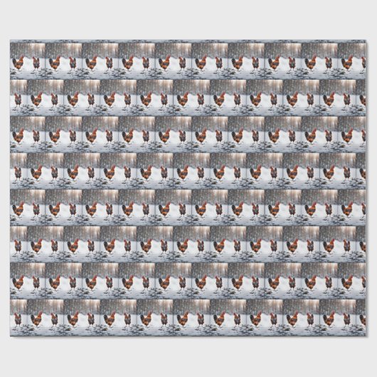 Kippen in de sneeuw cadeaupapier (Vlak)