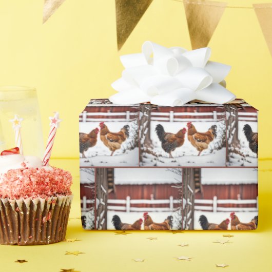 Kippen in de sneeuw cadeaupapier (Verjaardagsfeest)