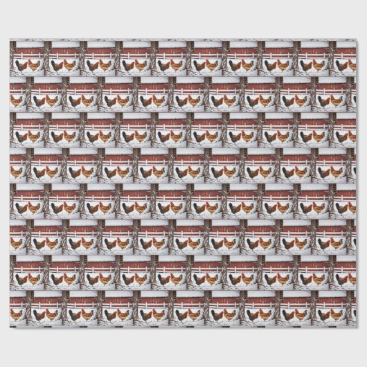 Kippen in de sneeuw cadeaupapier (Vlak)