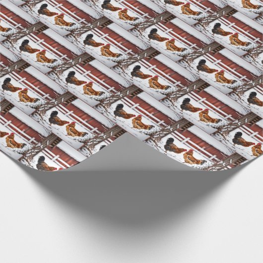 Kippen in de sneeuw cadeaupapier (Hoek)