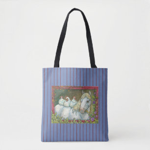 KIPPEN IN DE STABIEL, HORSE CANVAS TAS *Blauw