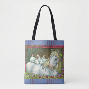 KIPPEN IN DE STABIEL, HORSE CANVAS TAS Blue