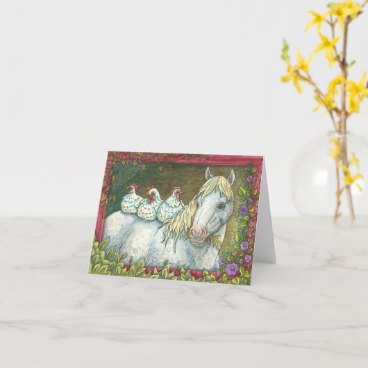 KIPPEN IN DE STAL, HORSE NOTE KAART Blank (Gele Bloem)