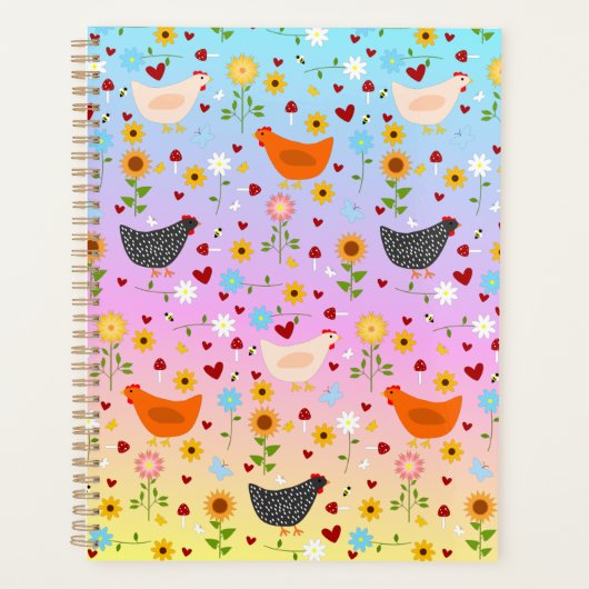 Kippen in de tuin bij zonsondergang planner (Voorkant)