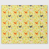Kippen in de tuin met bloemen en buien cadeaupapier (Vlak)