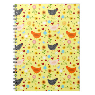 Kippen in de tuin met bloemen en buien notitieboek