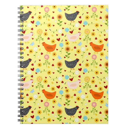 Kippen in de tuin met bloemen en buien notitieboek (Voorkant)