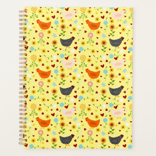 Kippen in de tuin met bloemen planner (Voorkant)