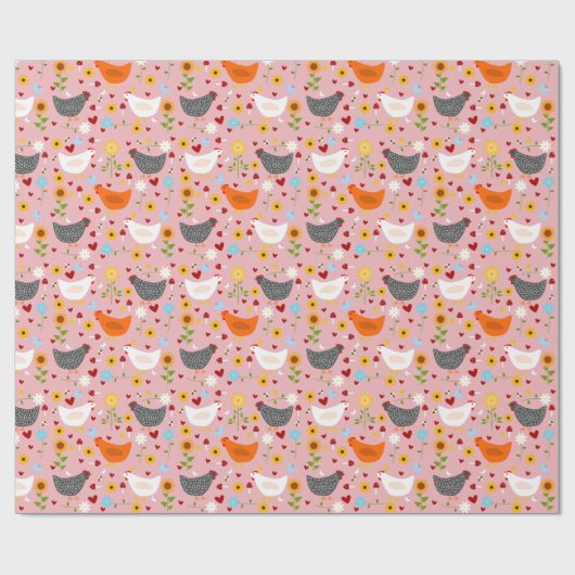 Kippen in de Vloertuinroze Cadeaupapier (Vlak)