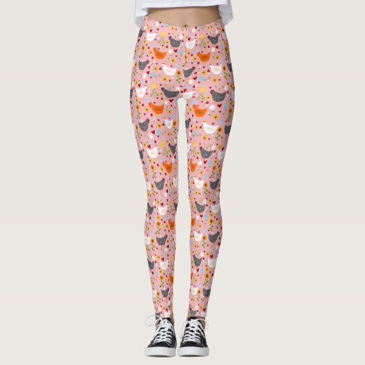 Kippen in de Vloertuinroze Leggings (Voorkant)