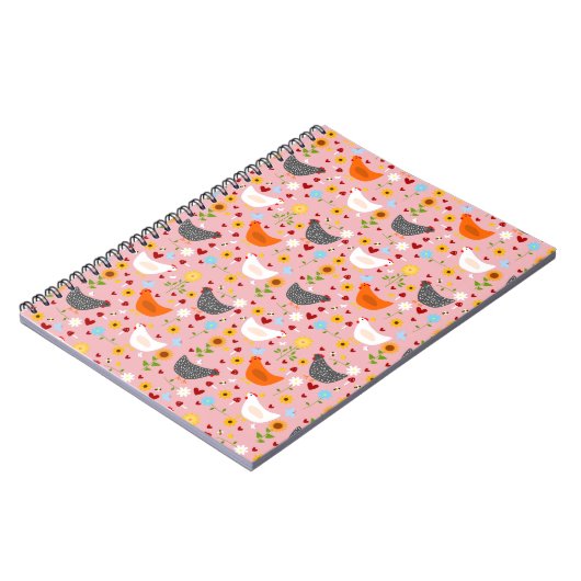 Kippen in de Vloertuinroze Notitieboek (Linkerzijde)